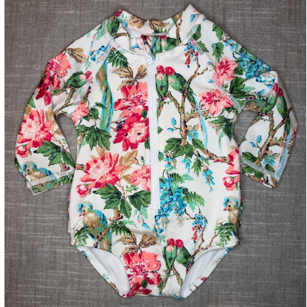 Janie and Jack Kids Tropical‎ Bird Floral Ruffle One Piece Swimsuit 3-6 Months